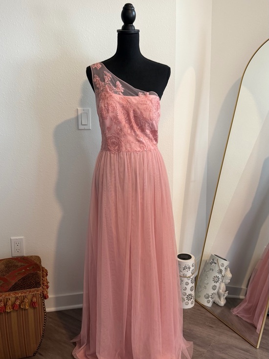 David's Bridal Dresses & Skirts - David's Bridal Blush Pink One-Shoulder Lace & Tulle Evening Dress
